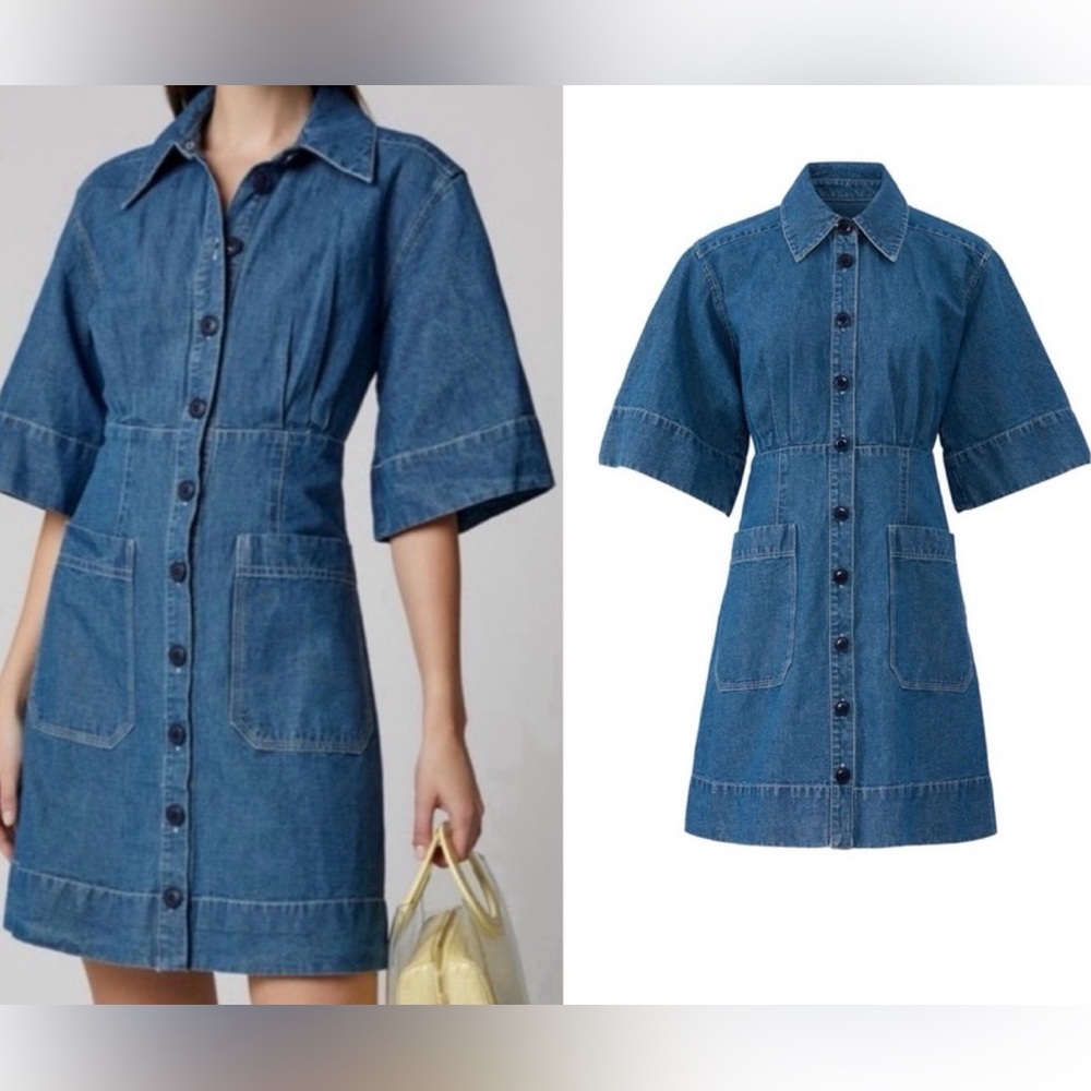 Sea New York Blue Denim Button-Front Midi Dress